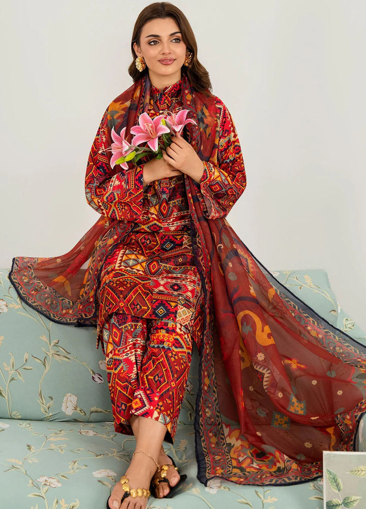 Meerak Pret Printed Silk 3 Piece Suit Garnisse