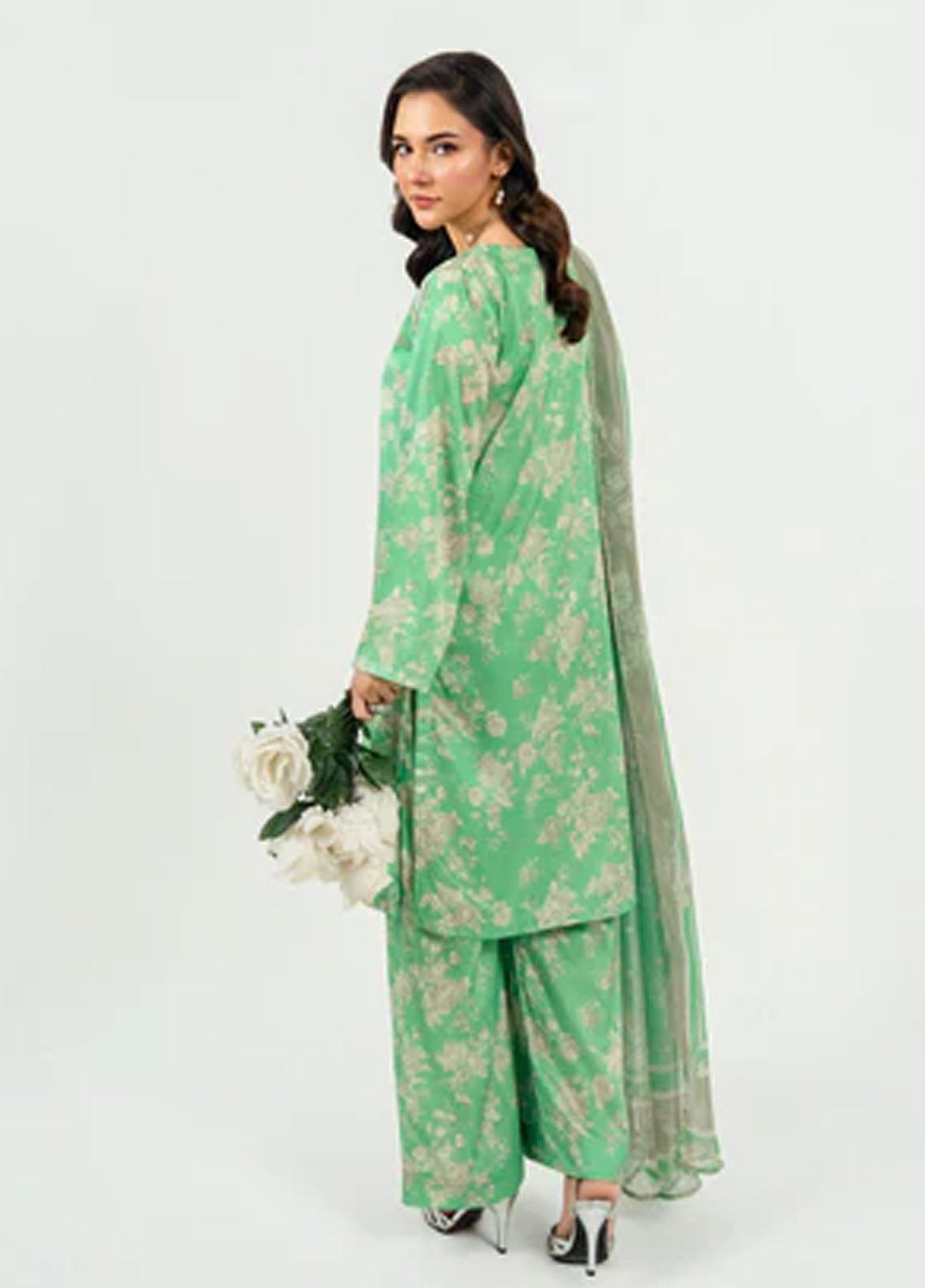 Meerak Pret Printed Silk 3 Piece Suit Parvaya