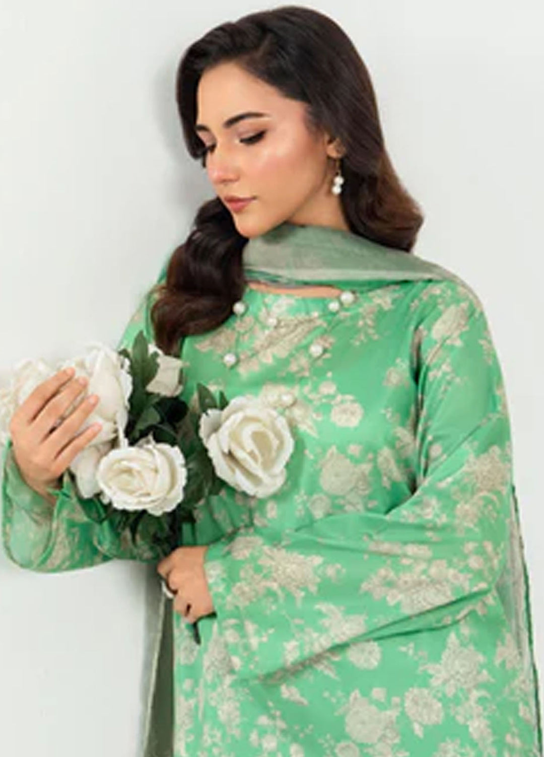 Meerak Pret Printed Silk 3 Piece Suit Parvaya