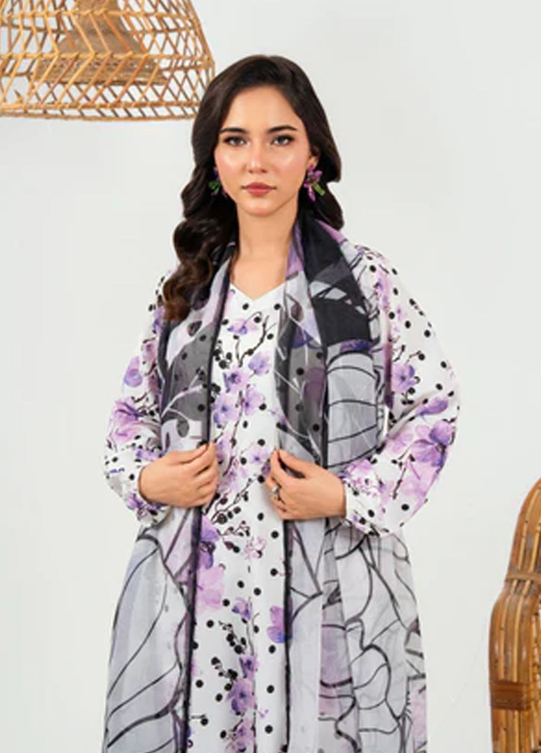 Meerak Pret Printed Silk 3 Piece Suit Purvessa
