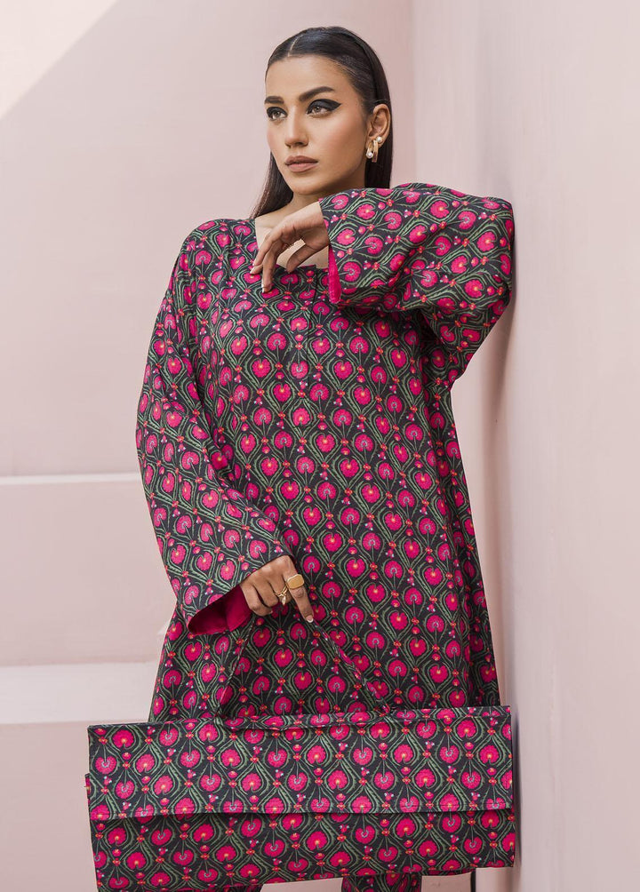 Meerak Pret Printed Raw Silk 2 Piece Suit Fuchsia