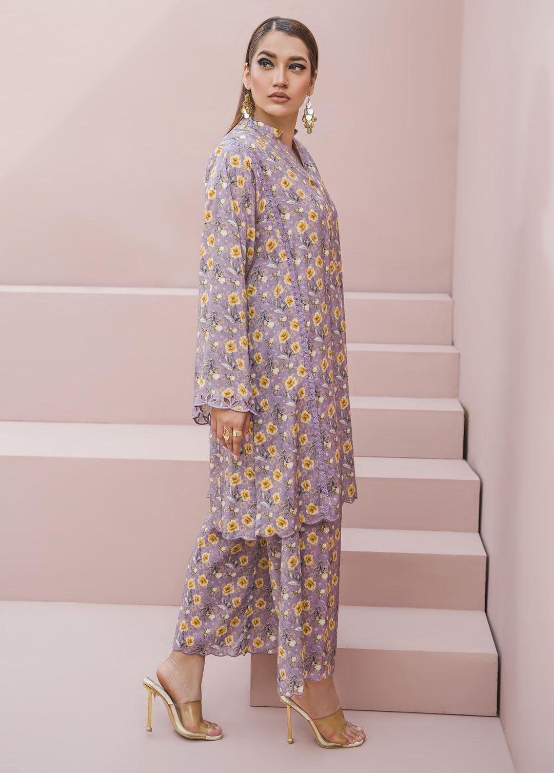 Meerak Pret Printed Raw Silk 2 Piece Suit Lilac