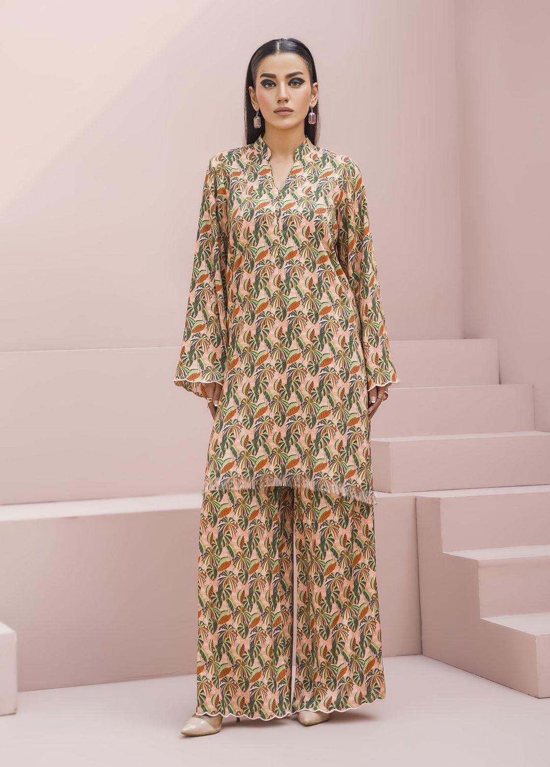 Meerak Pret Printed Raw Silk 2 Piece Suit Nectar