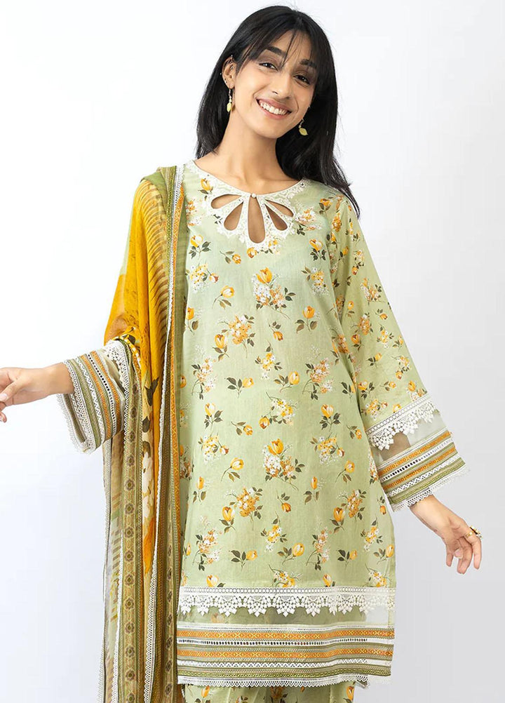 Meerak Embroidered Lawn Suits Unstitched 3 Piece MK23EL D-01 Citrus - Summer Collection