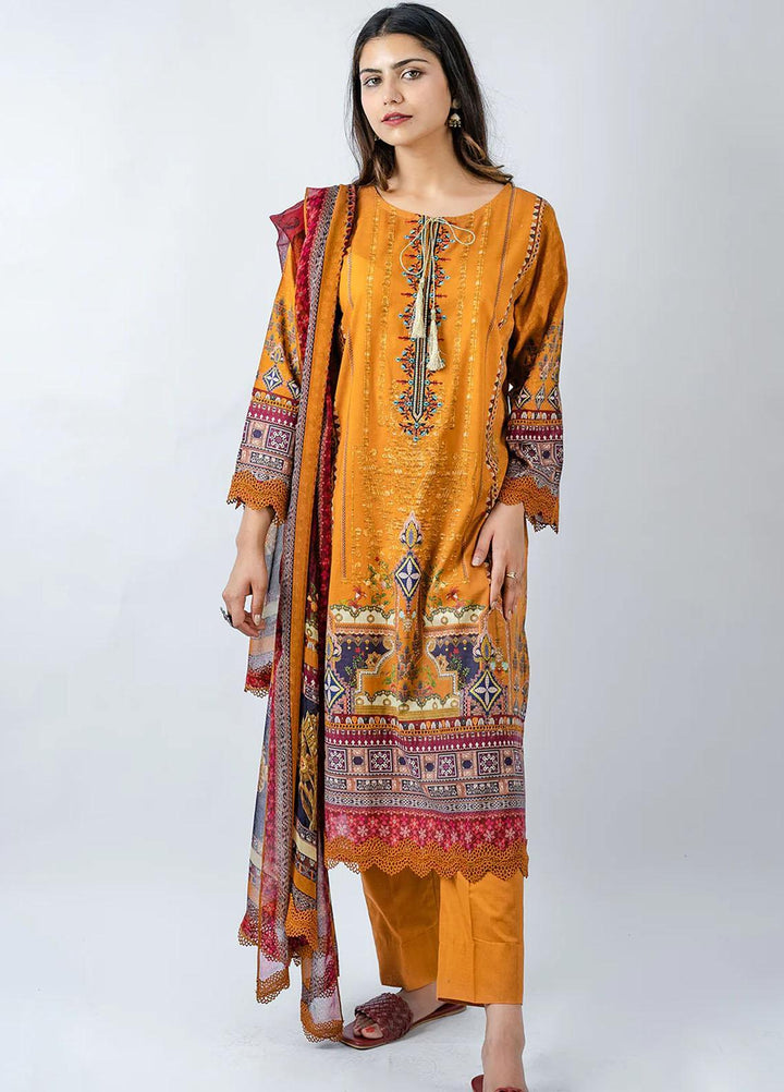 Meerak Embroidered Lawn Suits Unstitched 3 Piece MK23EL D-03 Sunset - Summer Collection