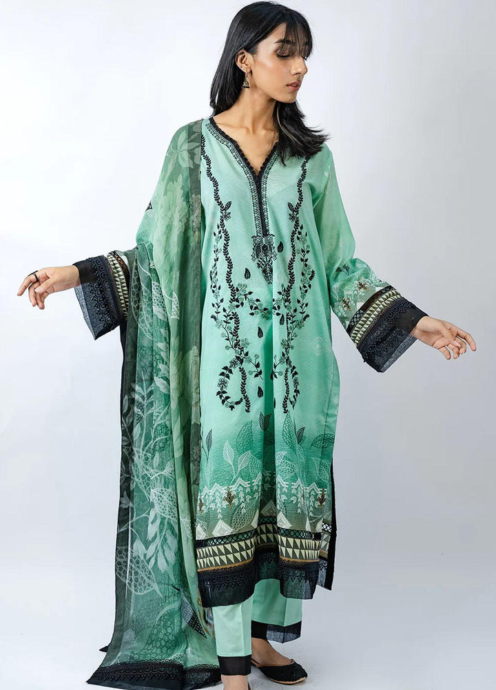 Meerak Embroidered Lawn Suits Unstitched 3 Piece MK23EL D-04 Aquamarine - Summer Collection