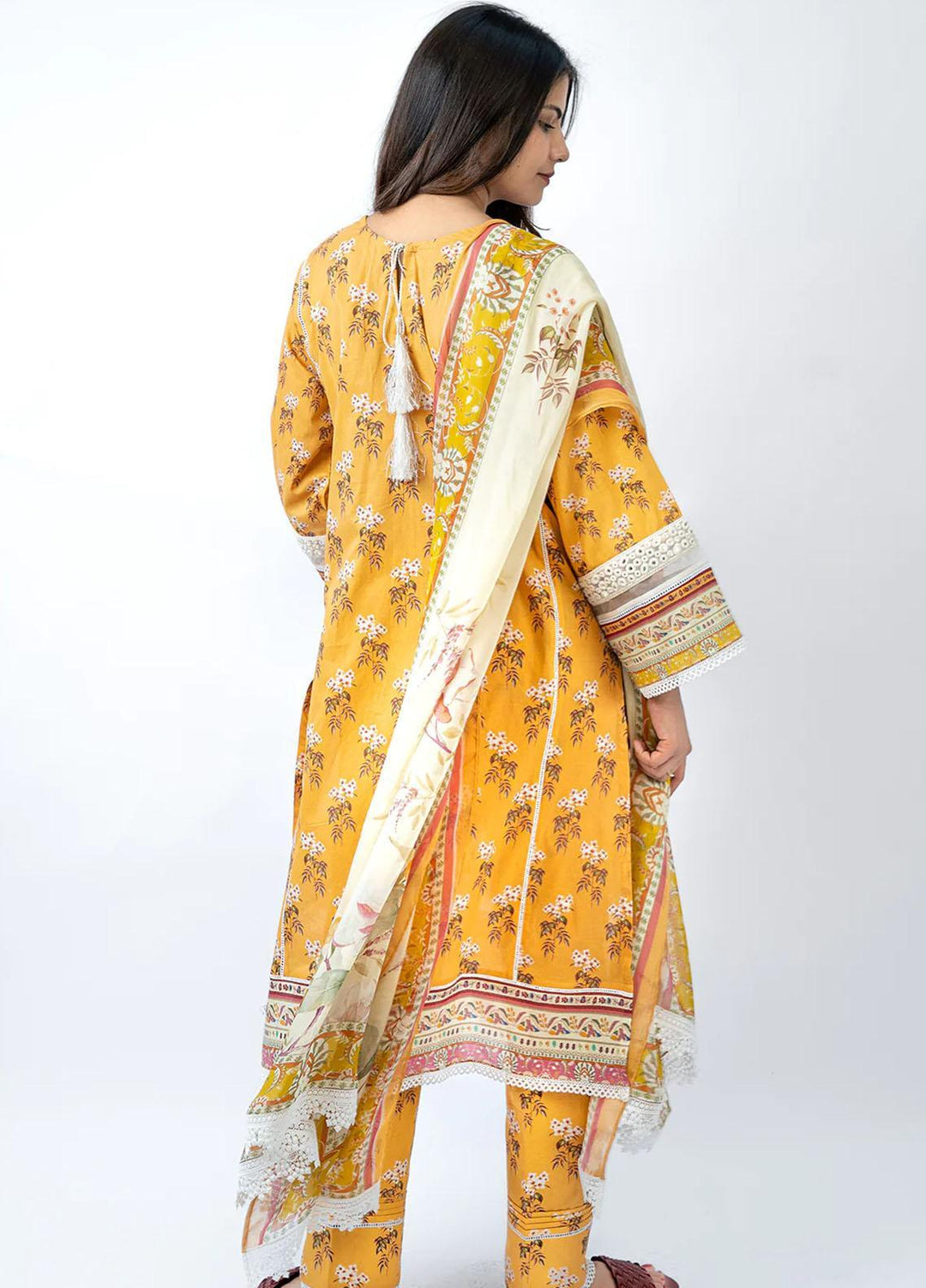 Meerak Embroidered Lawn Suits Unstitched 3 Piece MK23EL D-05 Daffodil - Summer Collection