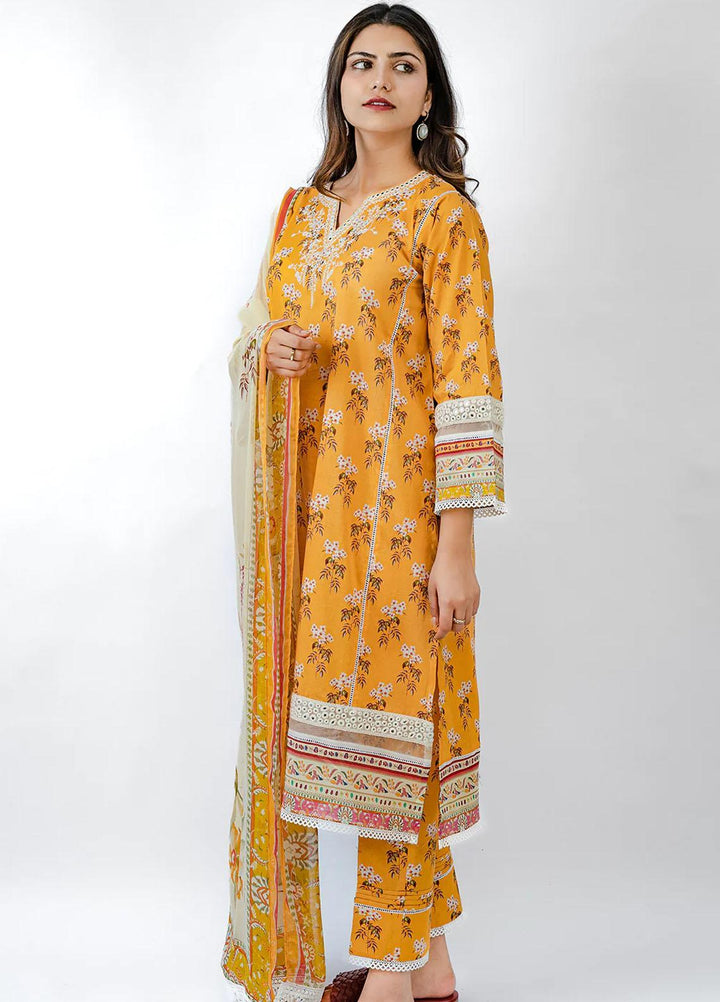 Meerak Embroidered Lawn Suits Unstitched 3 Piece MK23EL D-05 Daffodil - Summer Collection