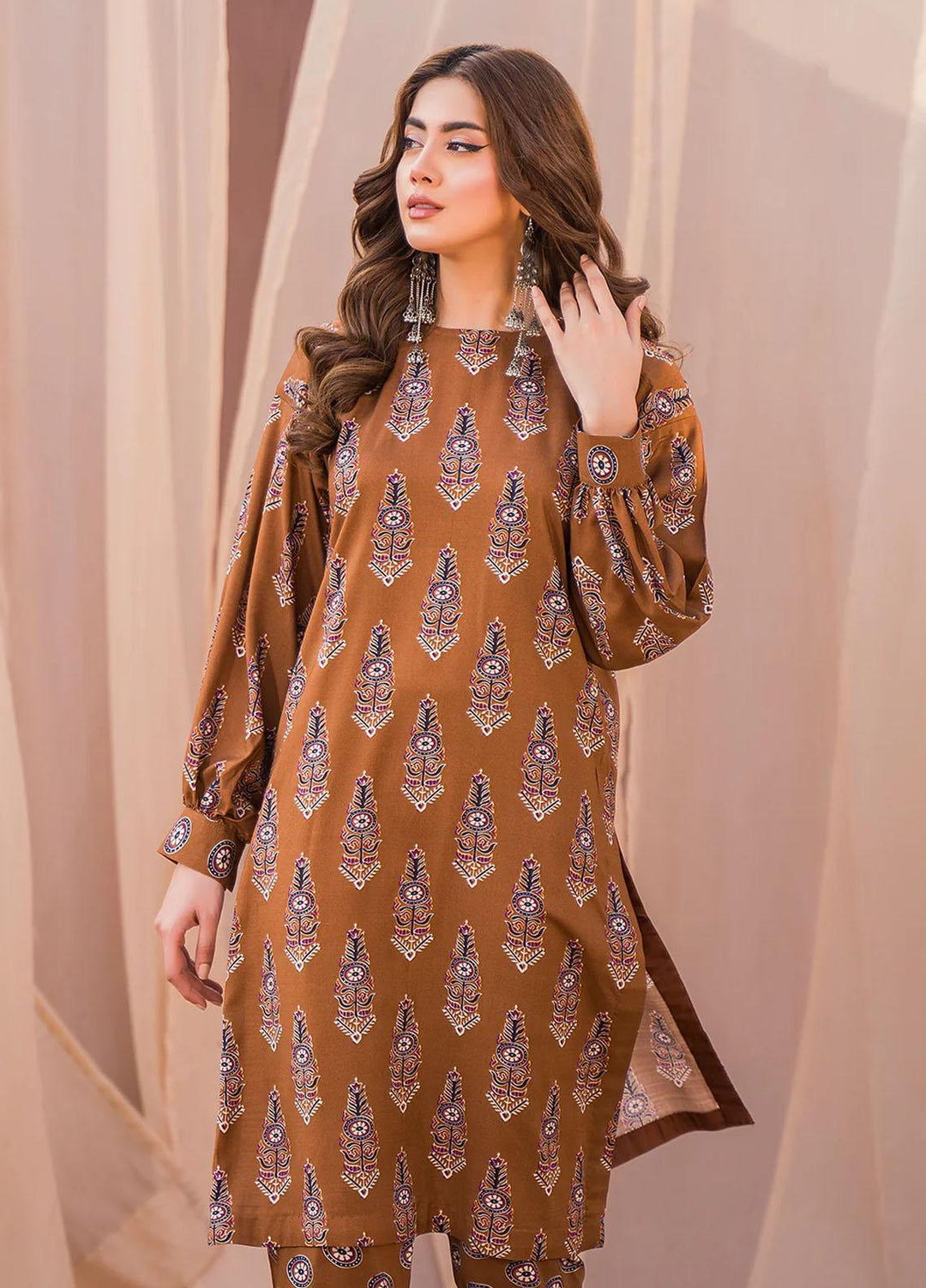 Meerak Printed Cambric Suits Unstitched 2 Piece MRK23SW Mocha - Winter Collection
