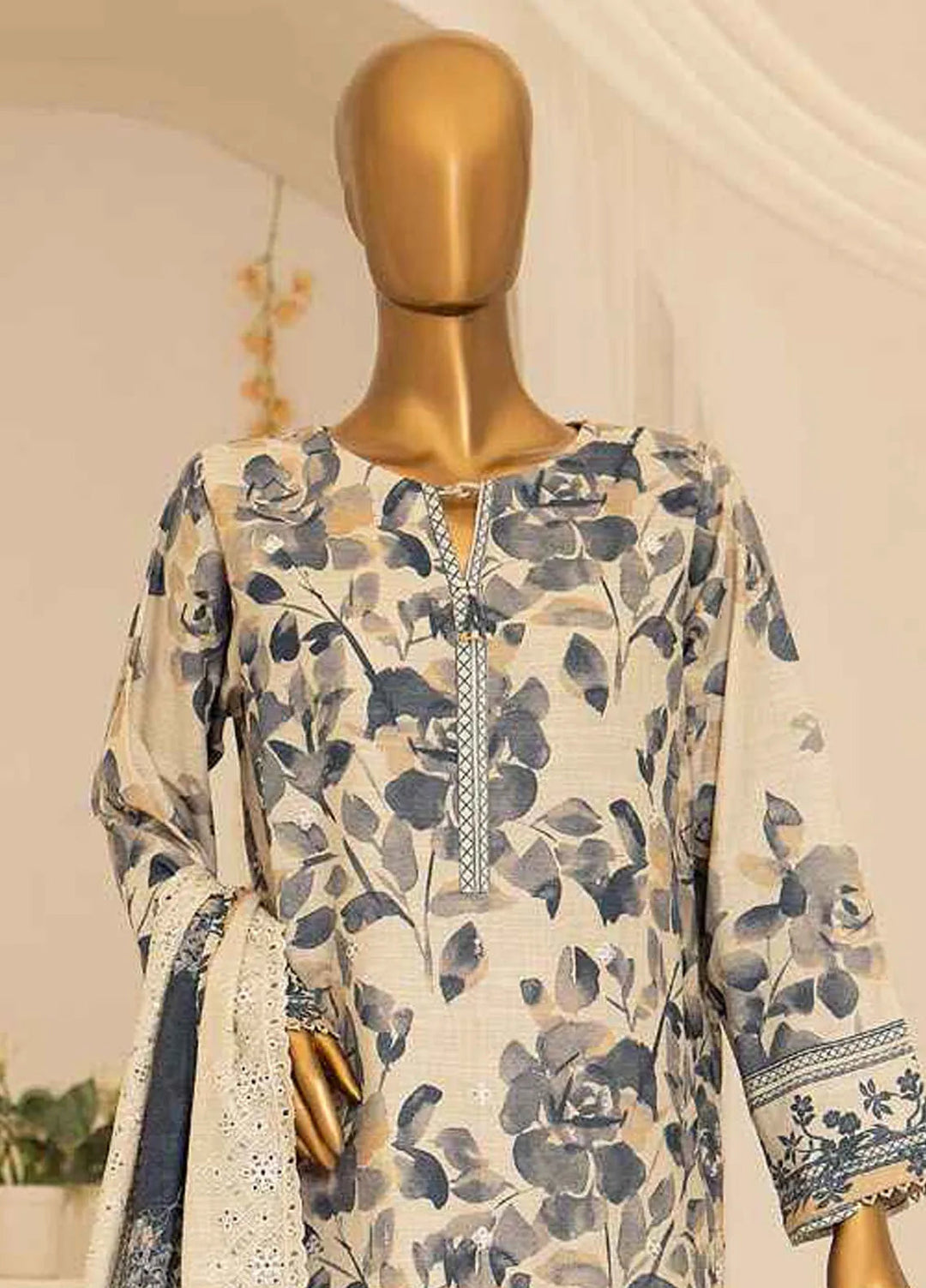 Meeraki By Hz Textiles Embroidered Khaddar Suit Unstitched 3 Piece HZ24MK MKE-09 - Winter Collection