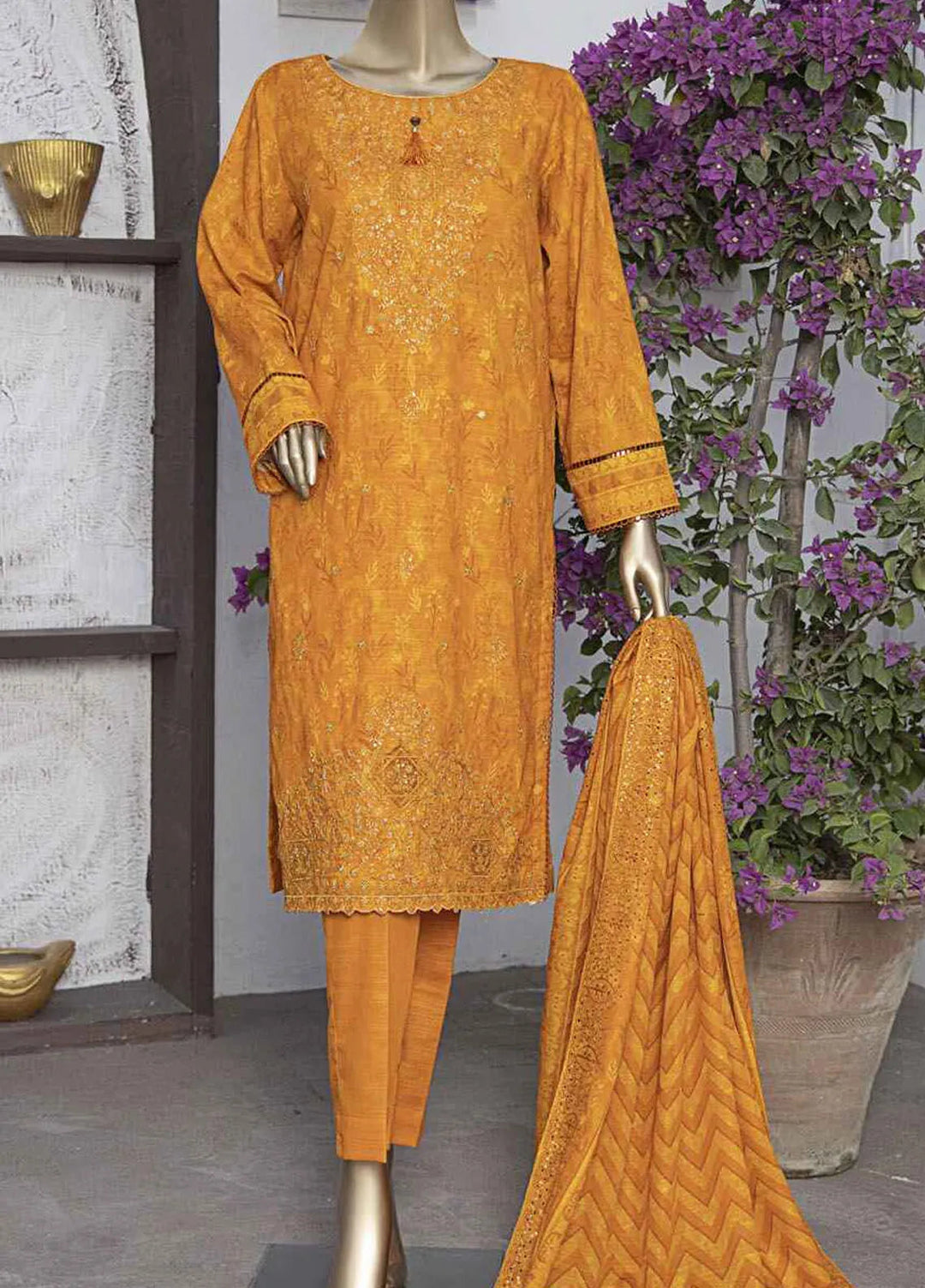 Meeraki By Hz Textiles Embroidered Khaddar Suit Unstitched 3 Piece HZ24MK MKE-33 - Winter Collection