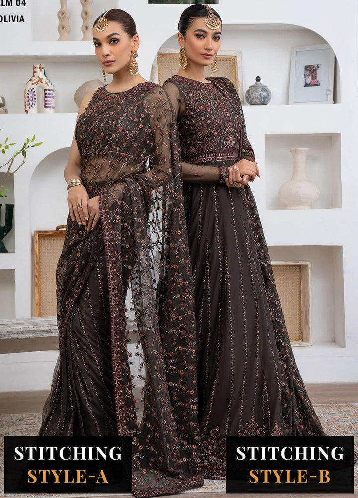 Meeral By Zarif Embroidered Net Suits Unstitched 3 Piece ZR25UF ZLM 04 Olivia - Luxury Formal Collection