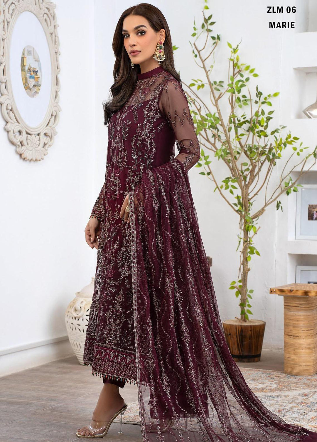 Meeral By Zarif Embroidered Net Suits Unstitched 3 Piece ZR25UF ZLM 06 Marie - Luxury Formal Collection