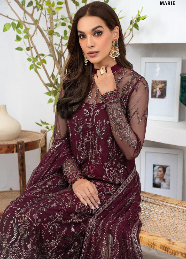 Meeral By Zarif Embroidered Net Suits Unstitched 3 Piece ZR25UF ZLM 06 Marie - Luxury Formal Collection