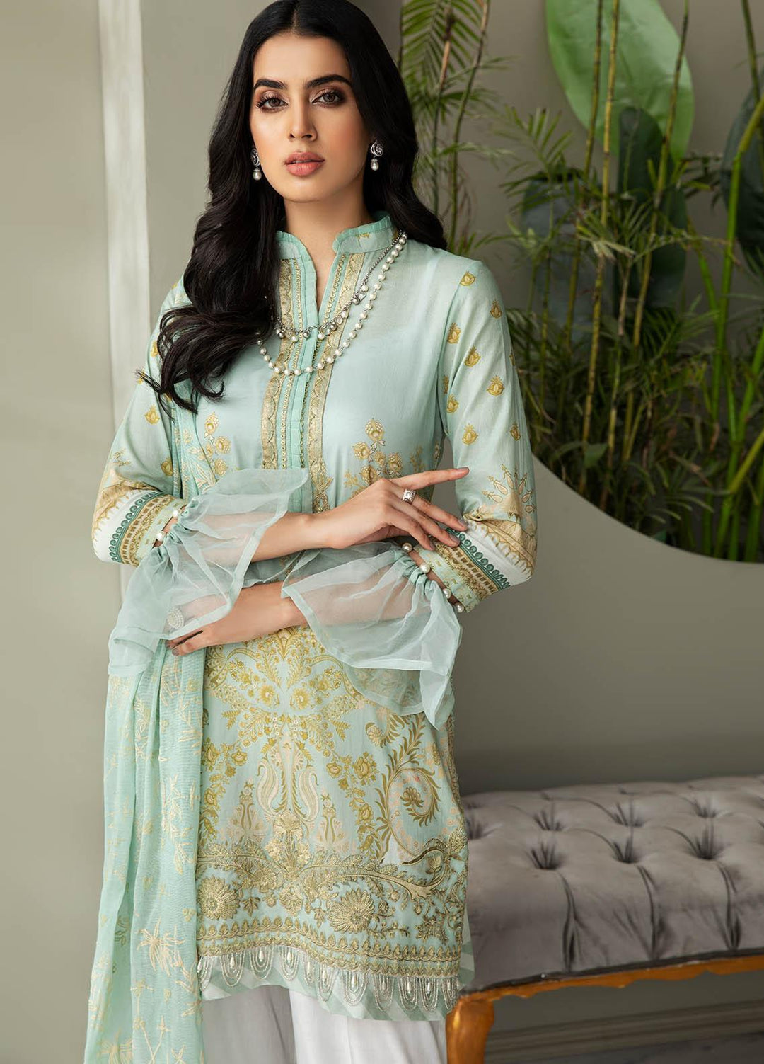 Coup De Fodre By Meeral Embroidered Lawn Suits Unstitched 3 Piece MRL21CF 01 Hearts of Palm - Luxury Collection