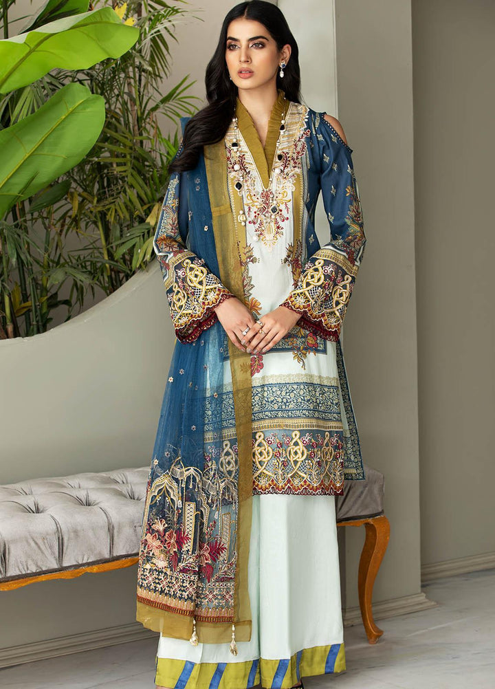 Coup De Fodre By Meeral Embroidered Lawn Suits Unstitched 3 Piece MRL21CF 04 Indigo Bunting - Luxury Collection