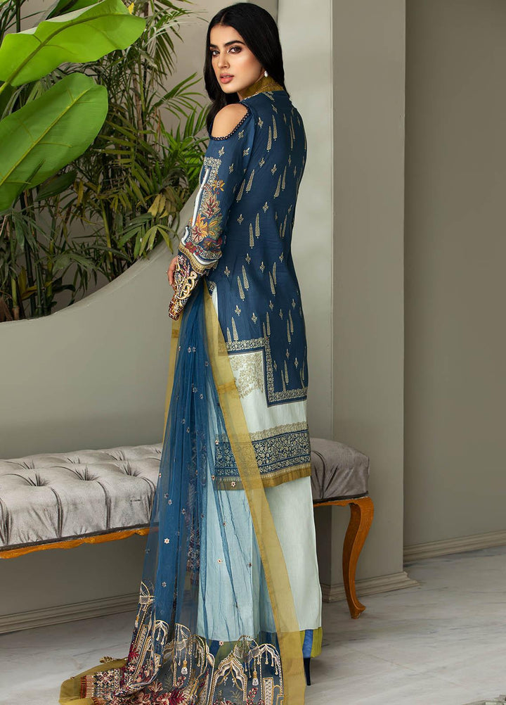 Coup De Fodre By Meeral Embroidered Lawn Suits Unstitched 3 Piece MRL21CF 04 Indigo Bunting - Luxury Collection
