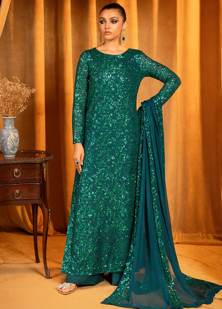 Meeral Pret Embroidered Chiffon 3 Piece Suit Aquamarine