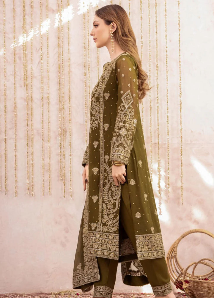 Meeral Pret Embroidered Chiffon 3 Piece Suit Mehndi