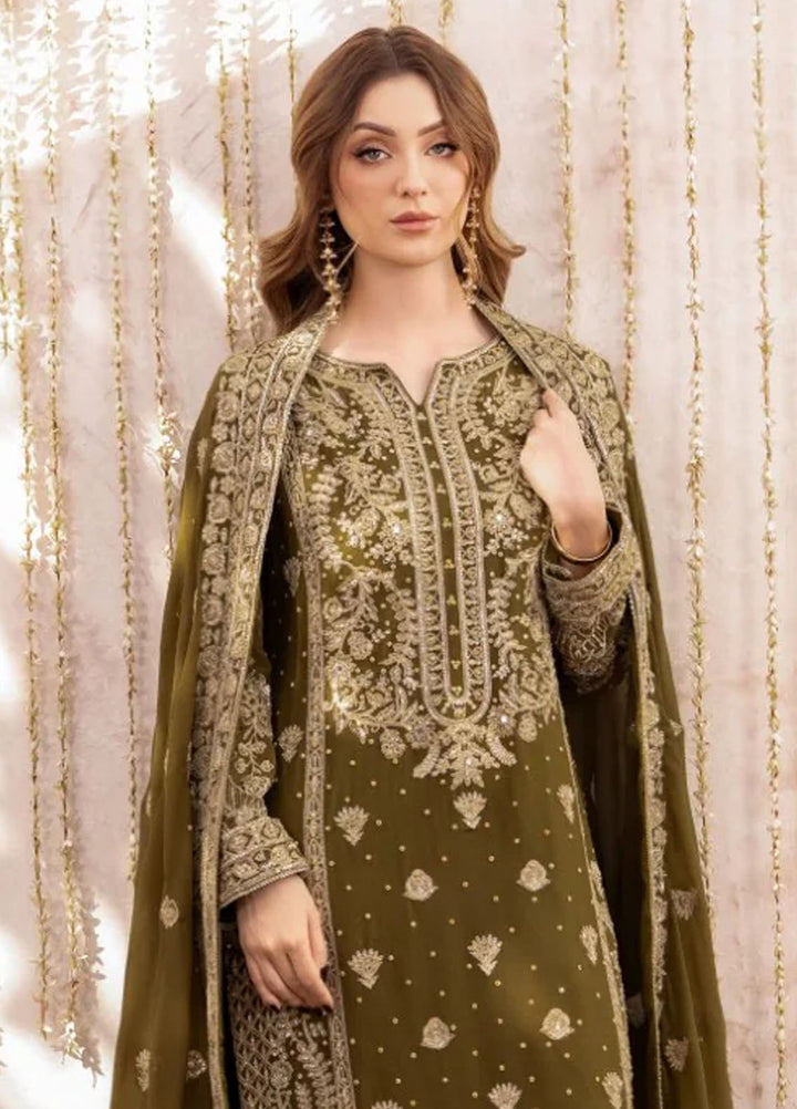 Meeral Pret Embroidered Chiffon 3 Piece Suit Mehndi