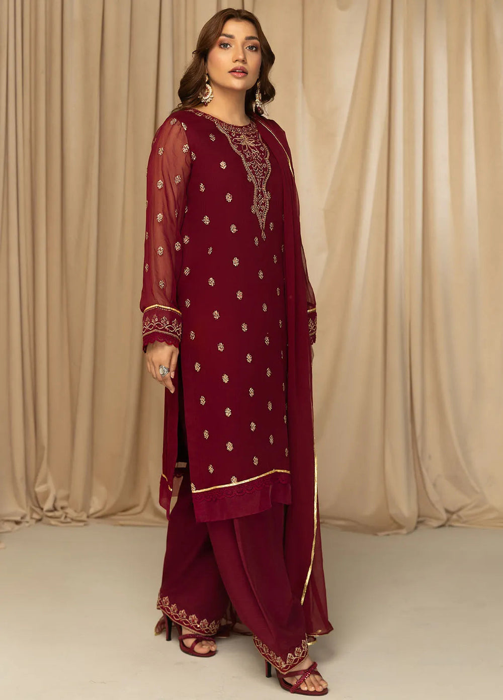 Meeral Pret Embroidered Chiffon 3 Piece Suit Siva
