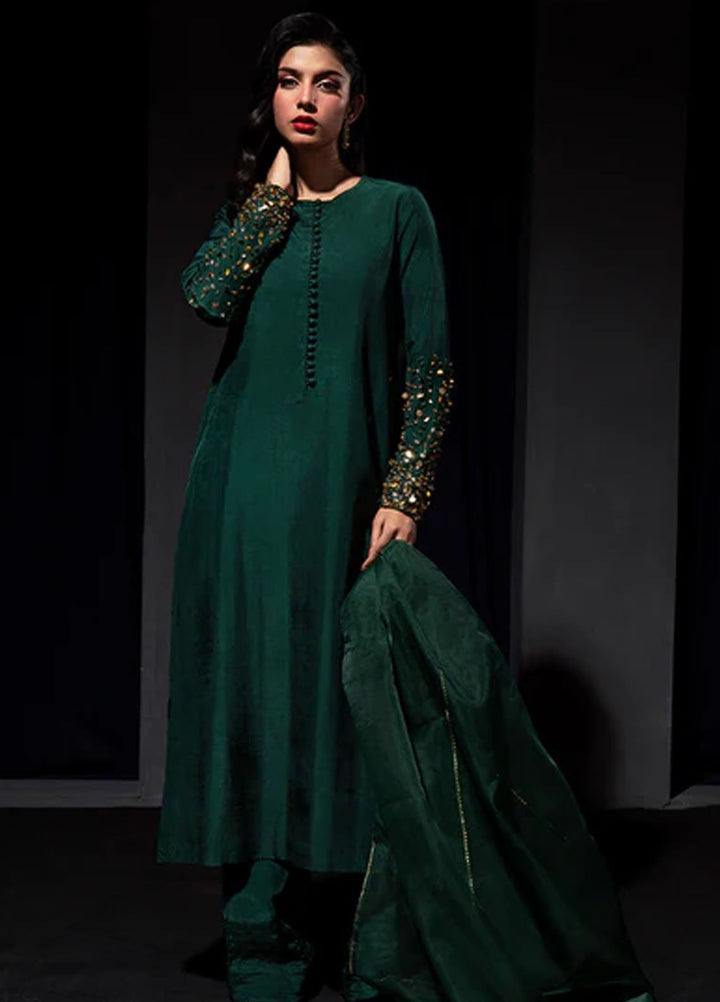 Meeral Pret Embroidered Raw Silk 3 Piece Suit HE-001