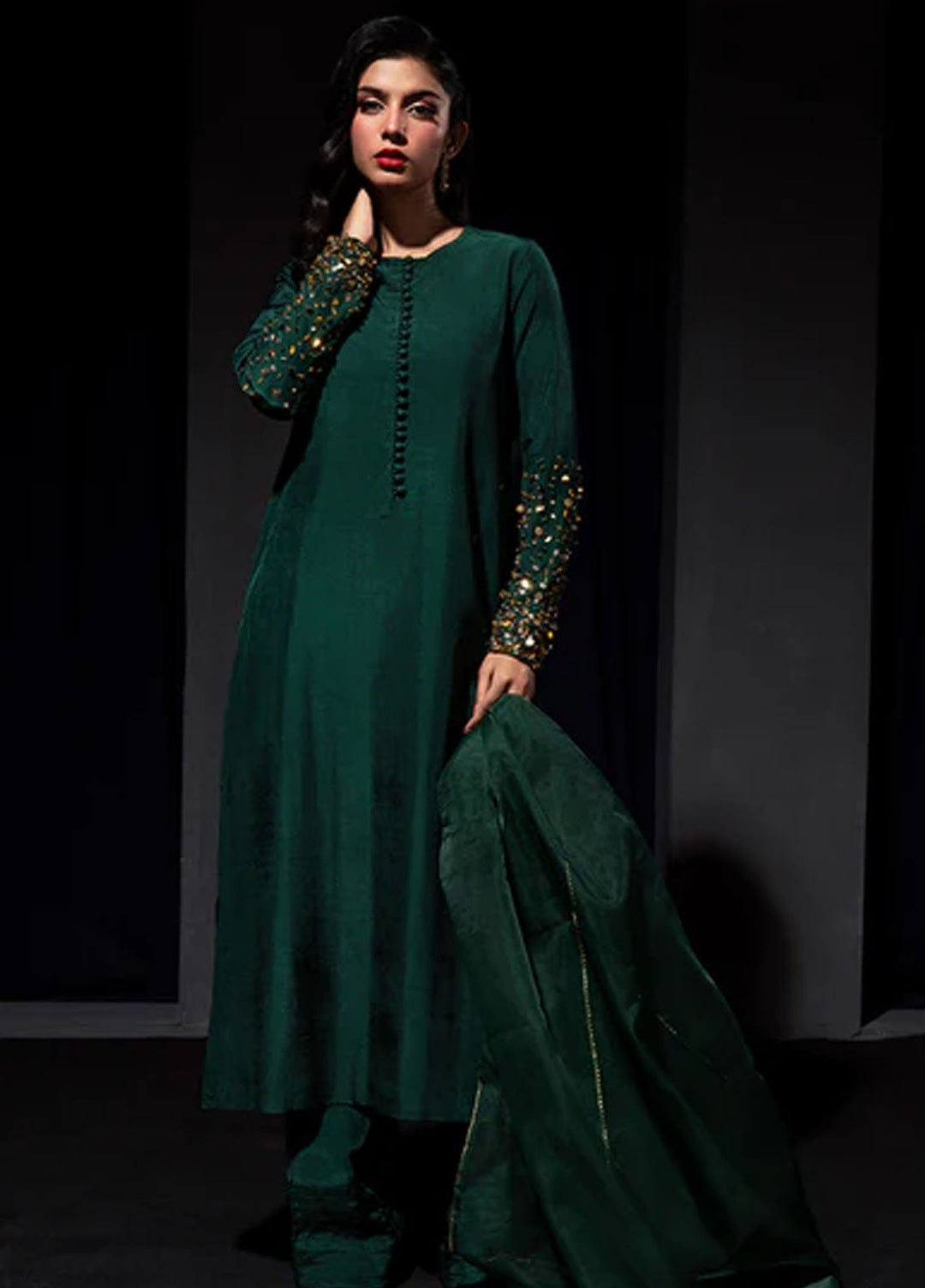 Meeral Pret Embroidered Raw Silk 3 Piece Suit HE-001