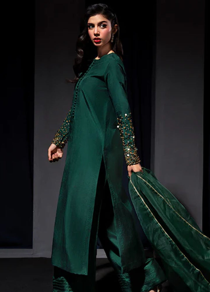 Meeral Pret Embroidered Raw Silk 3 Piece Suit HE-001