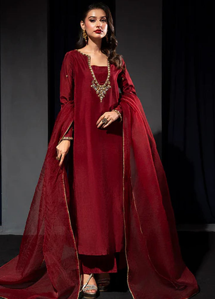 Meeral Pret Embroidered Raw Silk 3 Piece Suit HE-004