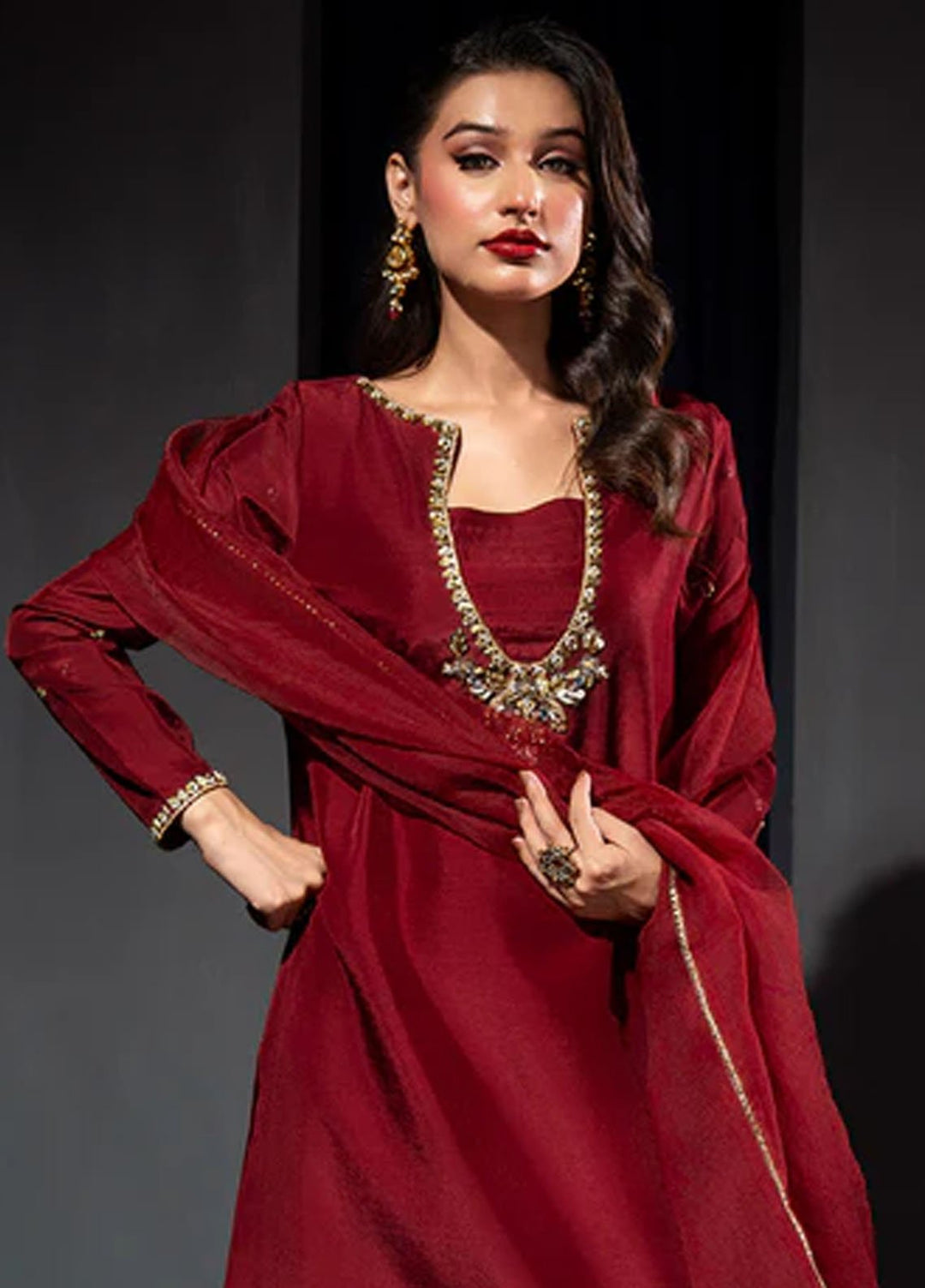 Meeral Pret Embroidered Raw Silk 3 Piece Suit HE-004