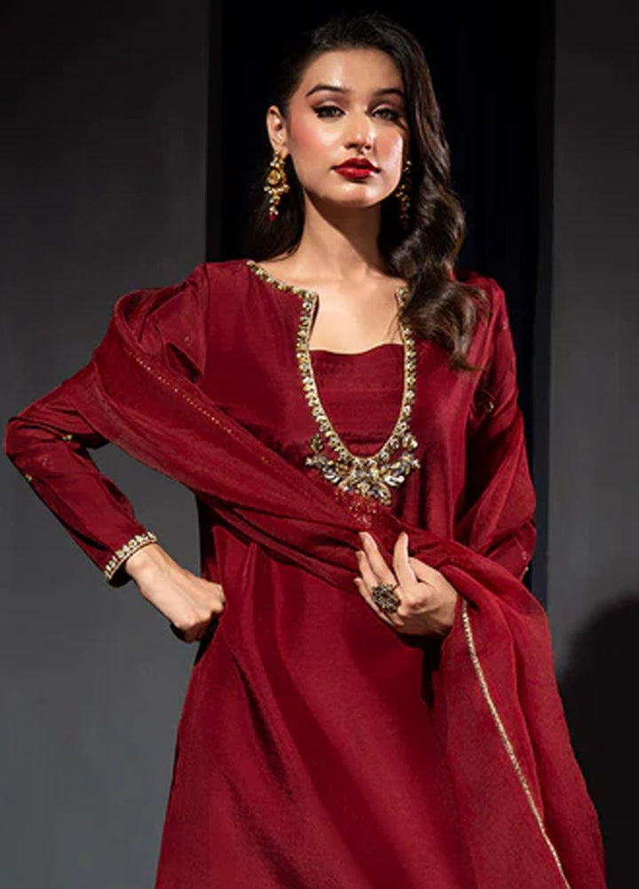 Meeral Pret Embroidered Raw Silk 3 Piece Suit HE-004