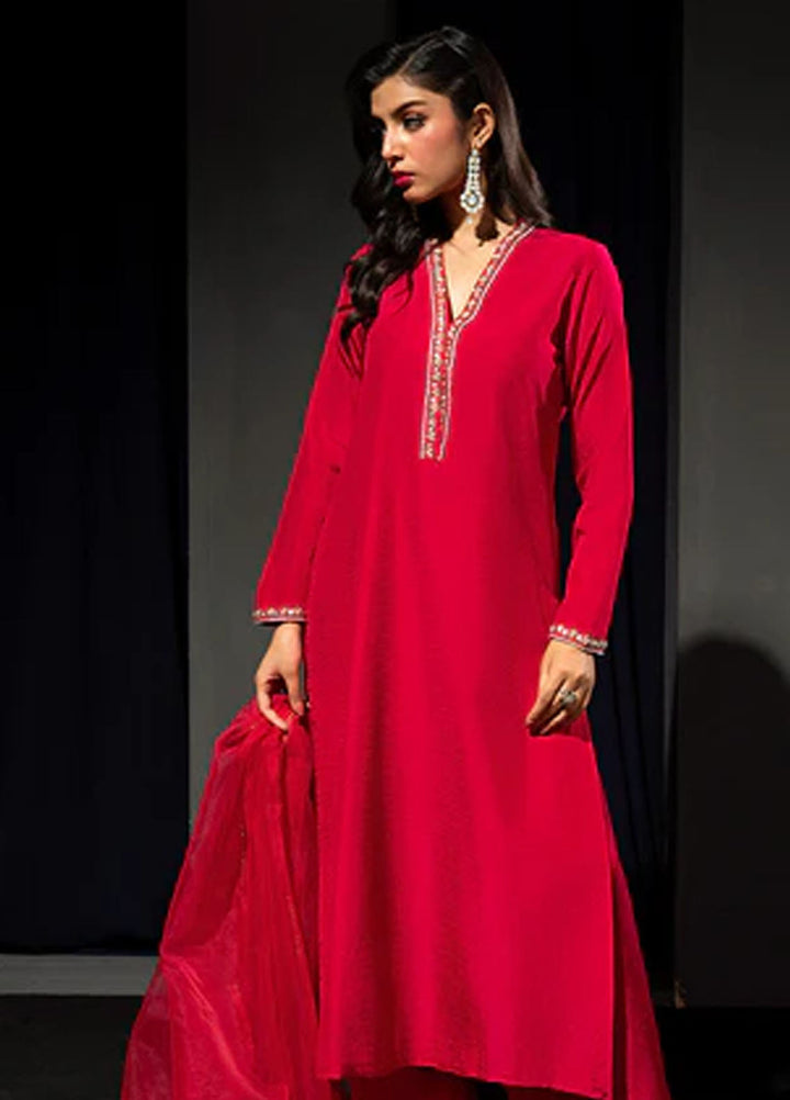 Meeral Pret Embroidered Raw Silk 3 Piece Suit HE-005