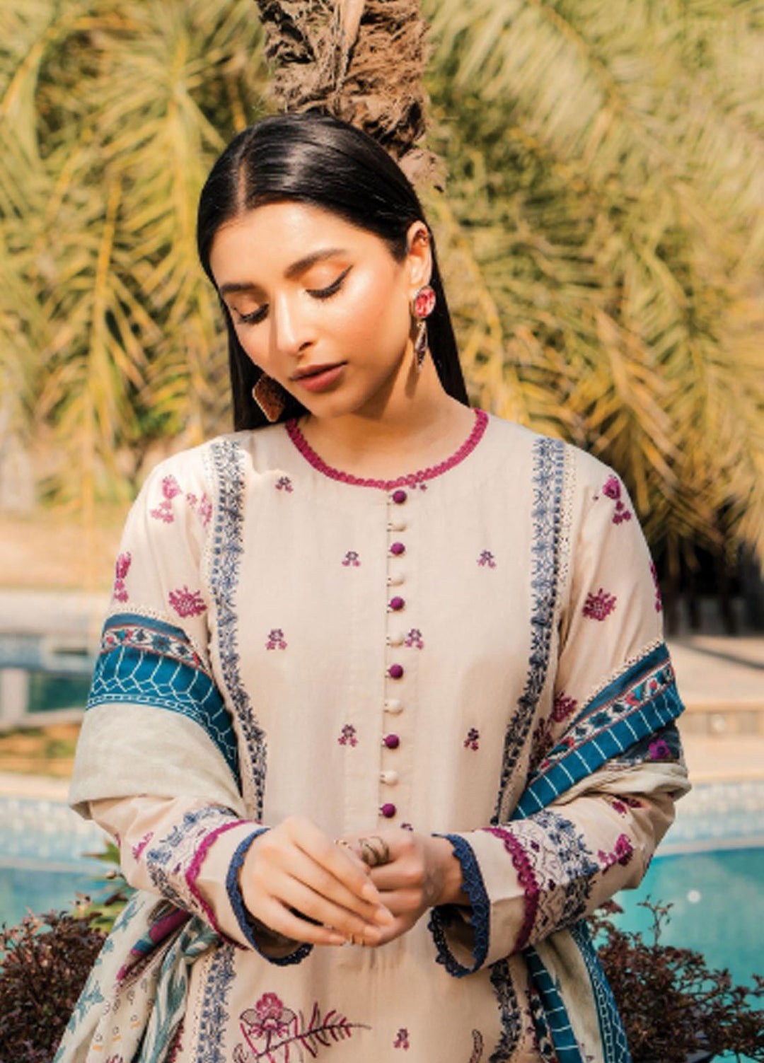 Meeras By Florent Embroidered Lawn Suits Unstitched 3 Piece FL23M FL-6B - Summer Collection