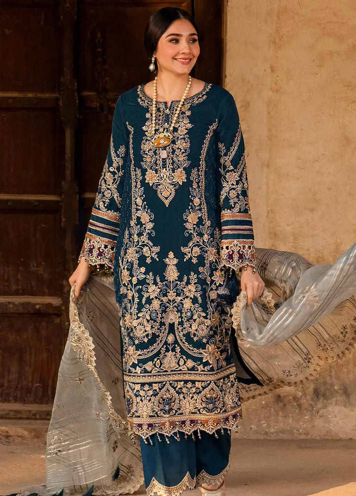 Meeras by Imrozia Serene Embroidered Organza Suit Unstitched 3 Piece IM25ME I-223 Neelam - Luxury Collection