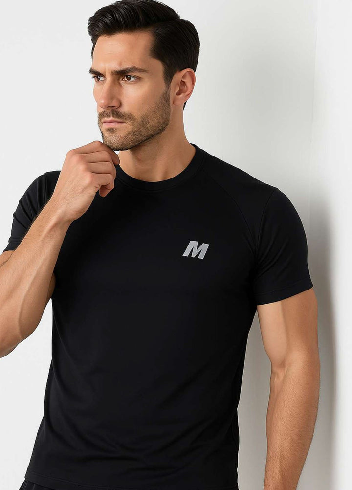 Meerina by HinShah  Plain Polyester  Black Dri-Fit T-shirt