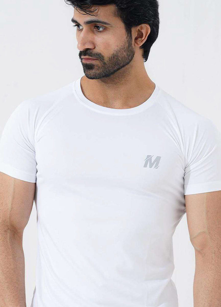 Meerina by HinShah  Plain Polyester  White Dri-fit T-shirt