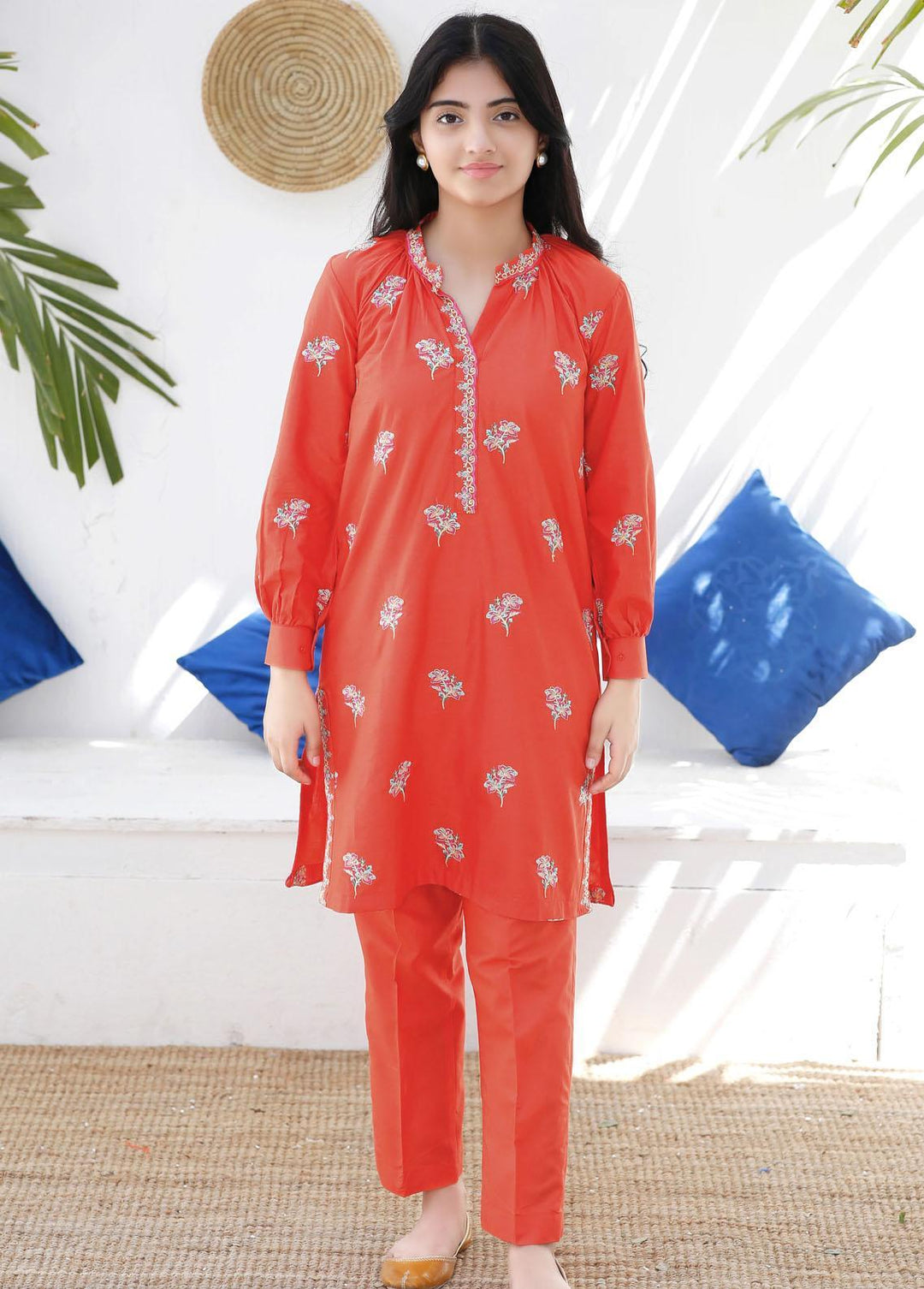 Modest Cotton Embroidered 2 Piece Suit for Girls -  MS23M Aiyana
