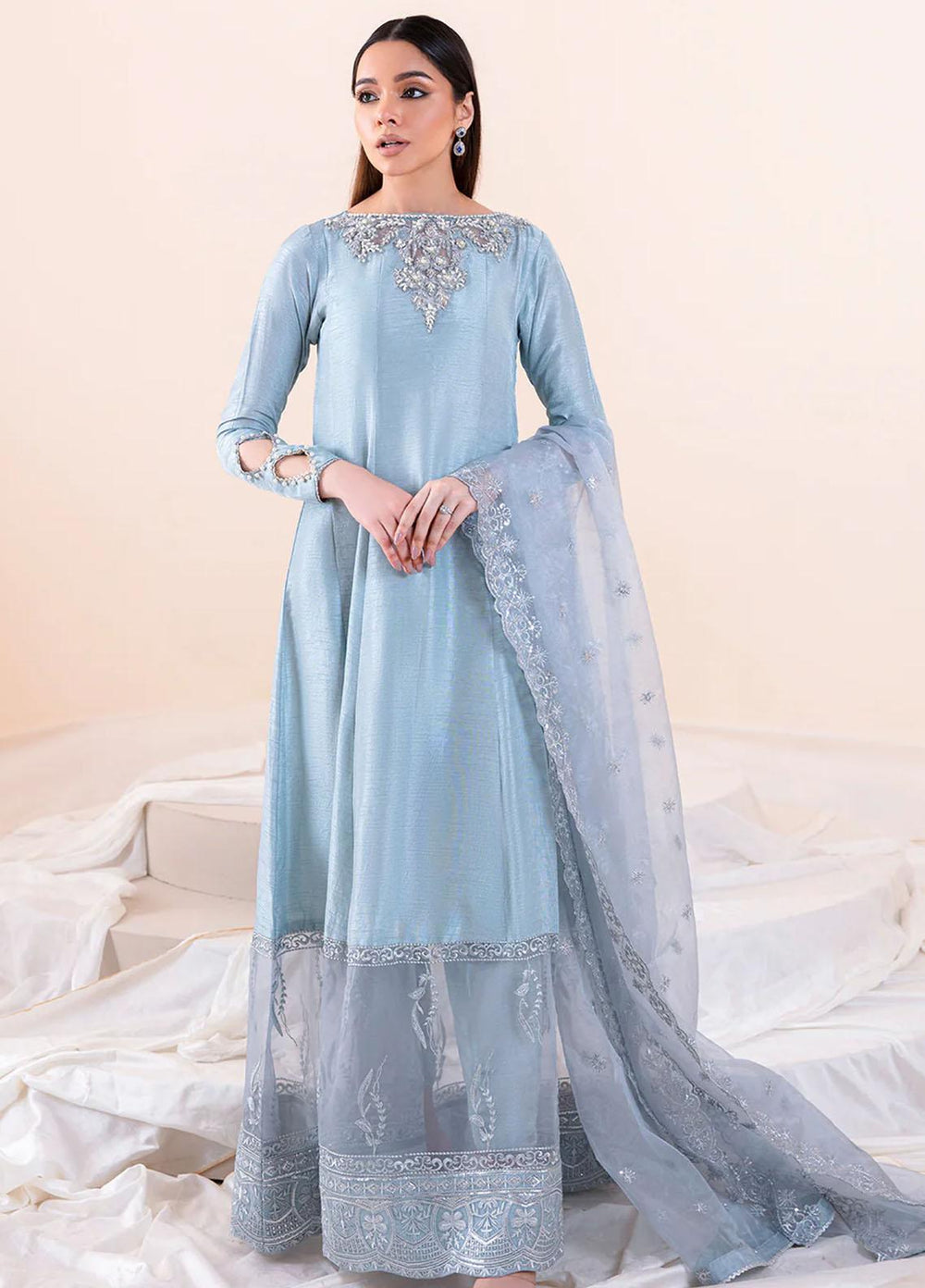 Mehak Yaqoob Pret Embroidered Raw Silk 3 Piece Suit Seashell
