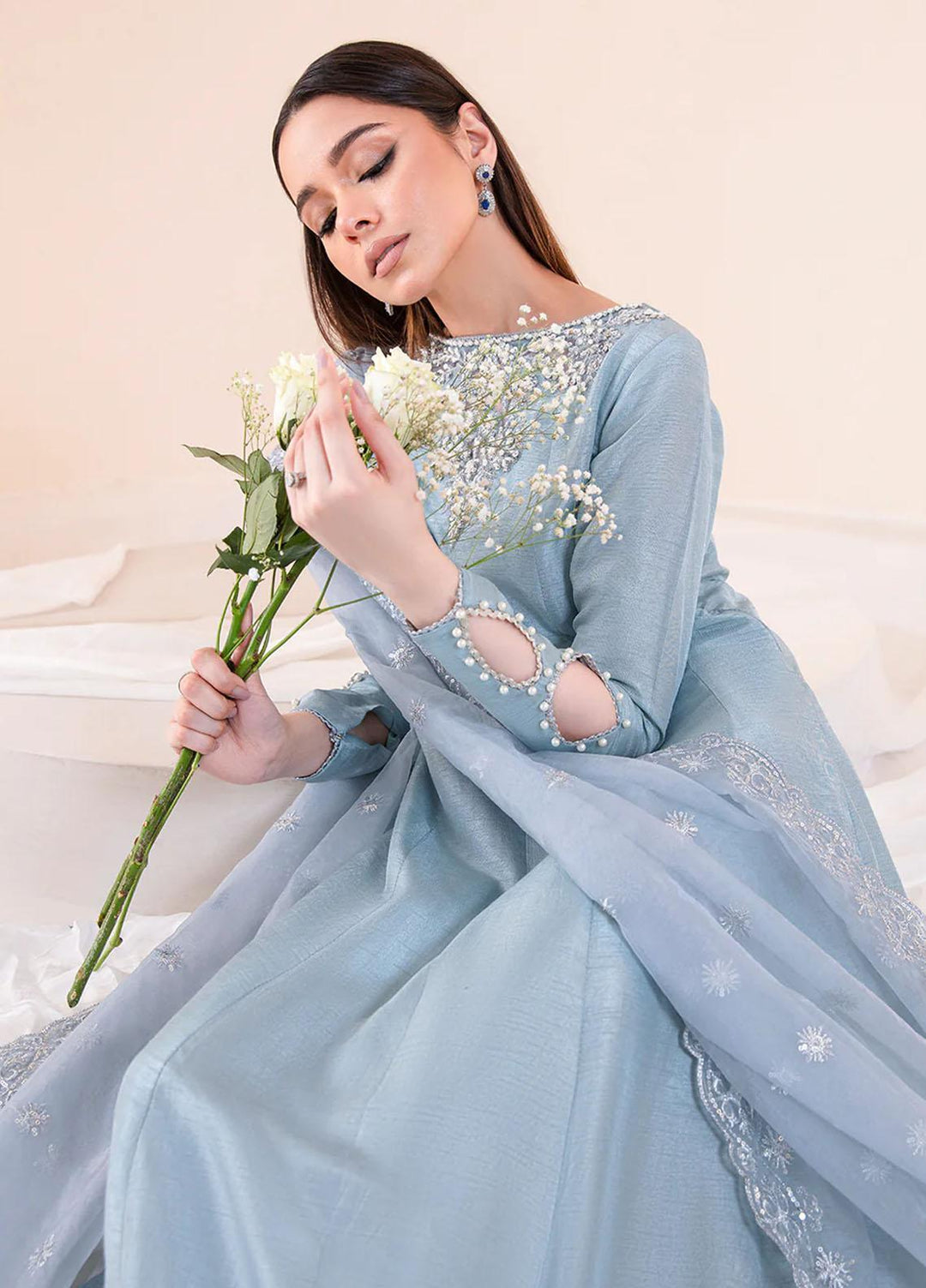 Mehak Yaqoob Pret Embroidered Raw Silk 3 Piece Suit Seashell