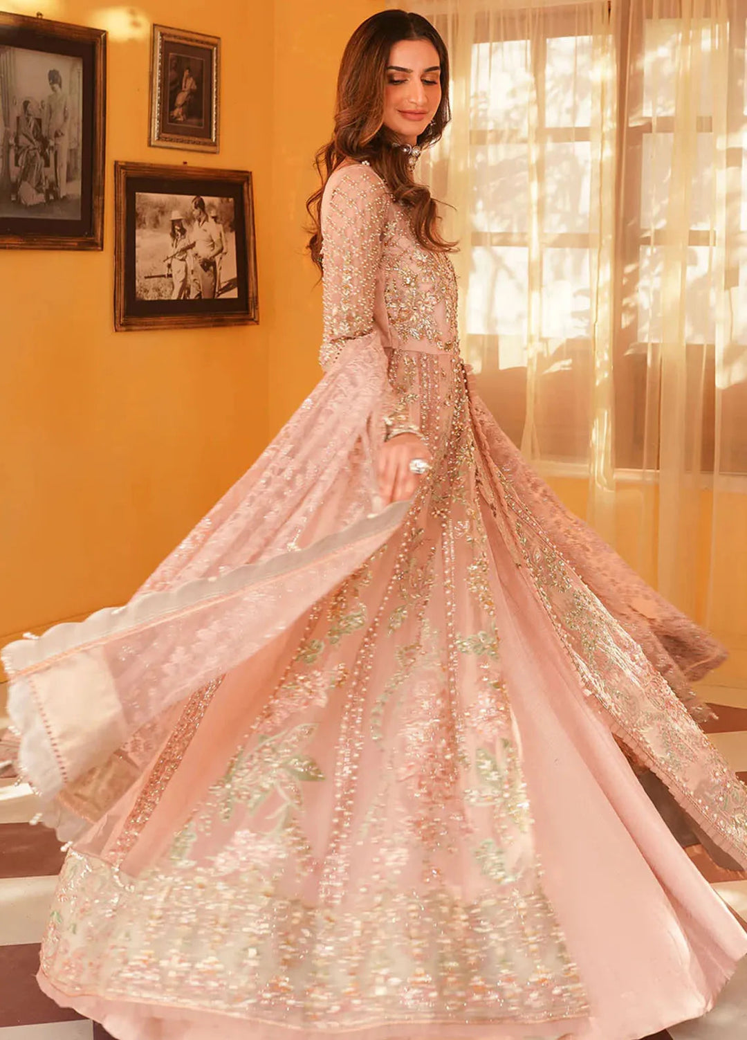 Mehak Yaqoob Pret Embroidered Organza 3 Piece Suit Salmon Pink