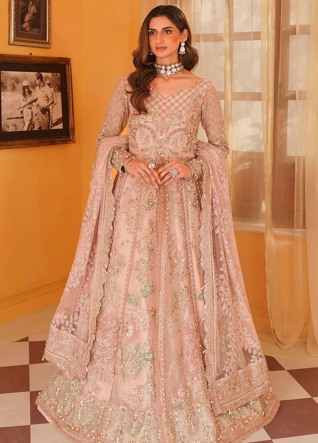 Mehak Yaqoob Pret Embroidered Organza 3 Piece Suit Salmon Pink
