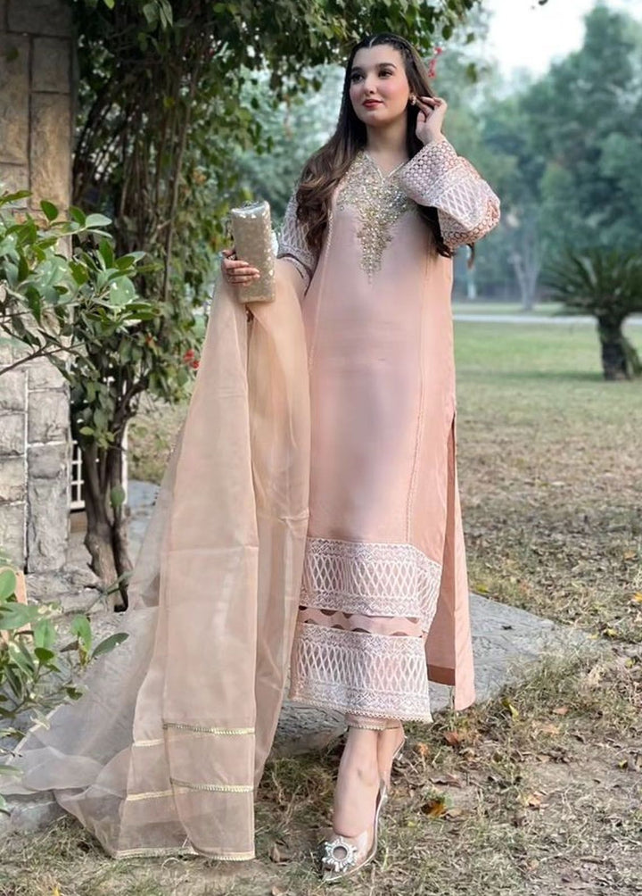 Mehak Yaqoob Pret Embroidered Raw Silk 3 Piece Suit Misty Rose