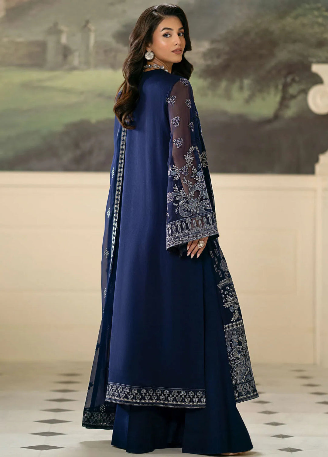 Meharbano By Kuch Khas Embroidered Chiffon Suit Unstitched 3 Piece FL24M K-1601 Nilan - Formal Collection