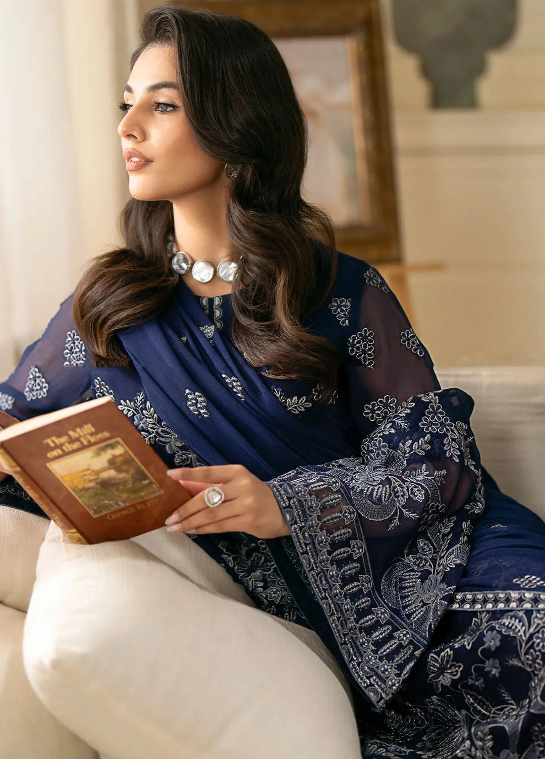 Meharbano By Kuch Khas Embroidered Chiffon Suit Unstitched 3 Piece FL24M K-1601 Nilan - Formal Collection