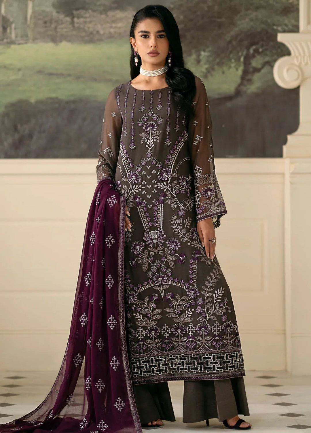 Meharbano By Kuch Khas Embroidered Chiffon Suit Unstitched 3 Piece FL24M K-1605 Flora - Formal Collection