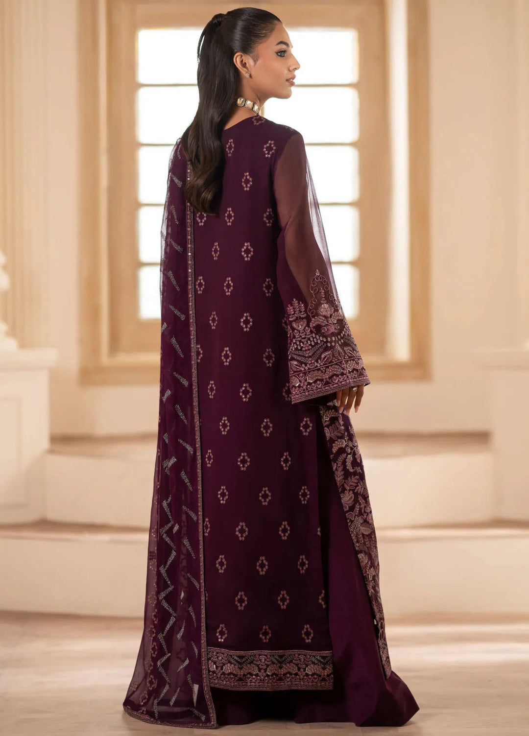 Meharbano By Kuch Khas Embroidered Chiffon Suit Unstitched 3 Piece FL24M K-1609 Caleste - Formal Collection