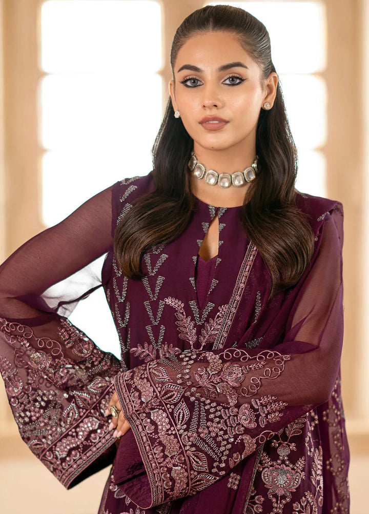 Meharbano By Kuch Khas Embroidered Chiffon Suit Unstitched 3 Piece FL24M K-1609 Caleste - Formal Collection