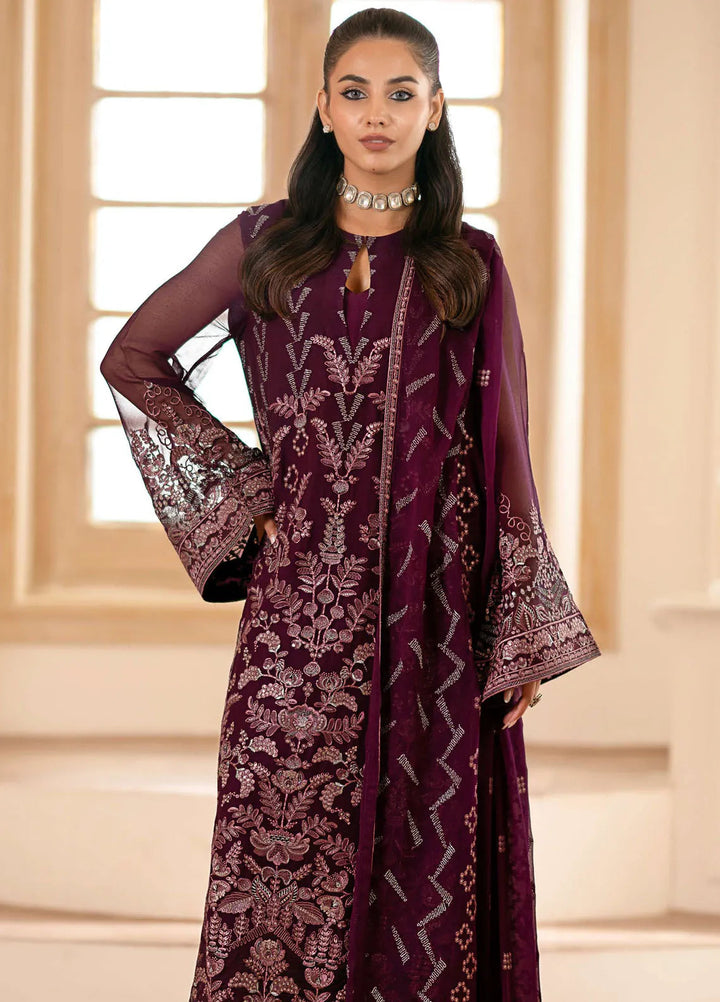 Meharbano By Kuch Khas Embroidered Chiffon Suit Unstitched 3 Piece FL24M K-1609 Caleste - Formal Collection