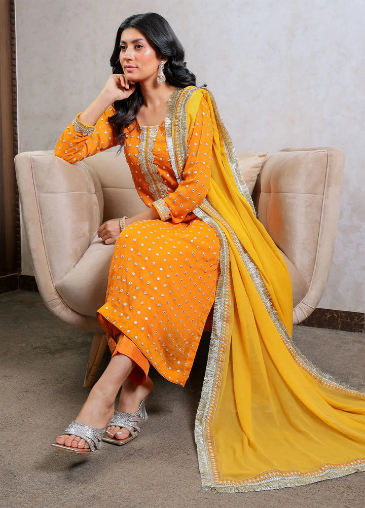 Mehav by Dhara Couture Pret Chiffon 3 Piece Suit Chamkeeli