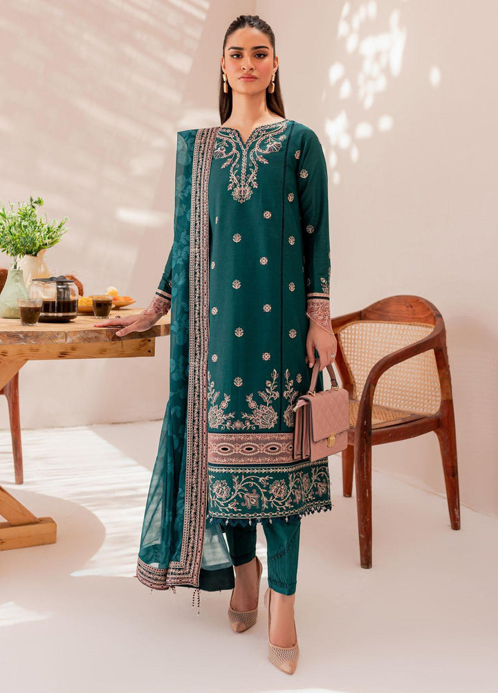 Mehek By Farasha Embroidered Lawn Suits Unstitched 3 Piece FDH23M D-02 Teal Sage - Festive Collection